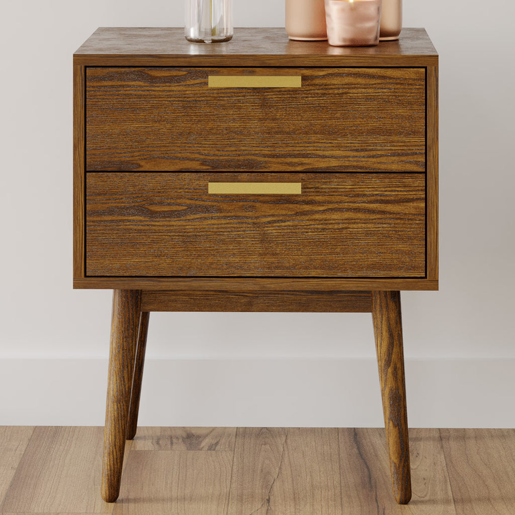 Walnut & Gold Two Drawer Nightstand O746612