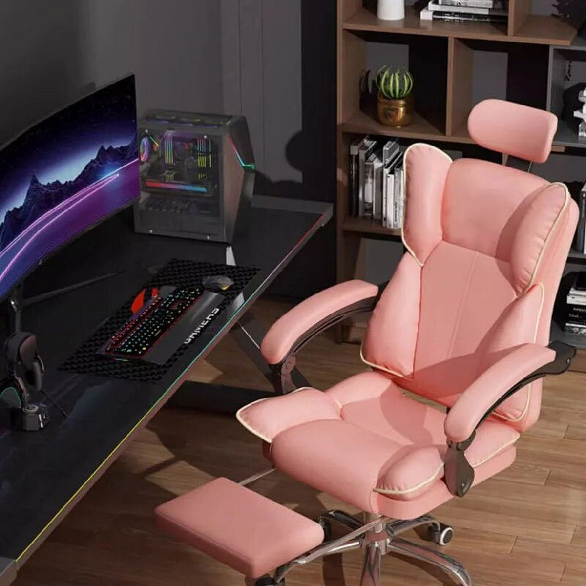 Leather Office Chair with Footrest and Wheels O360460