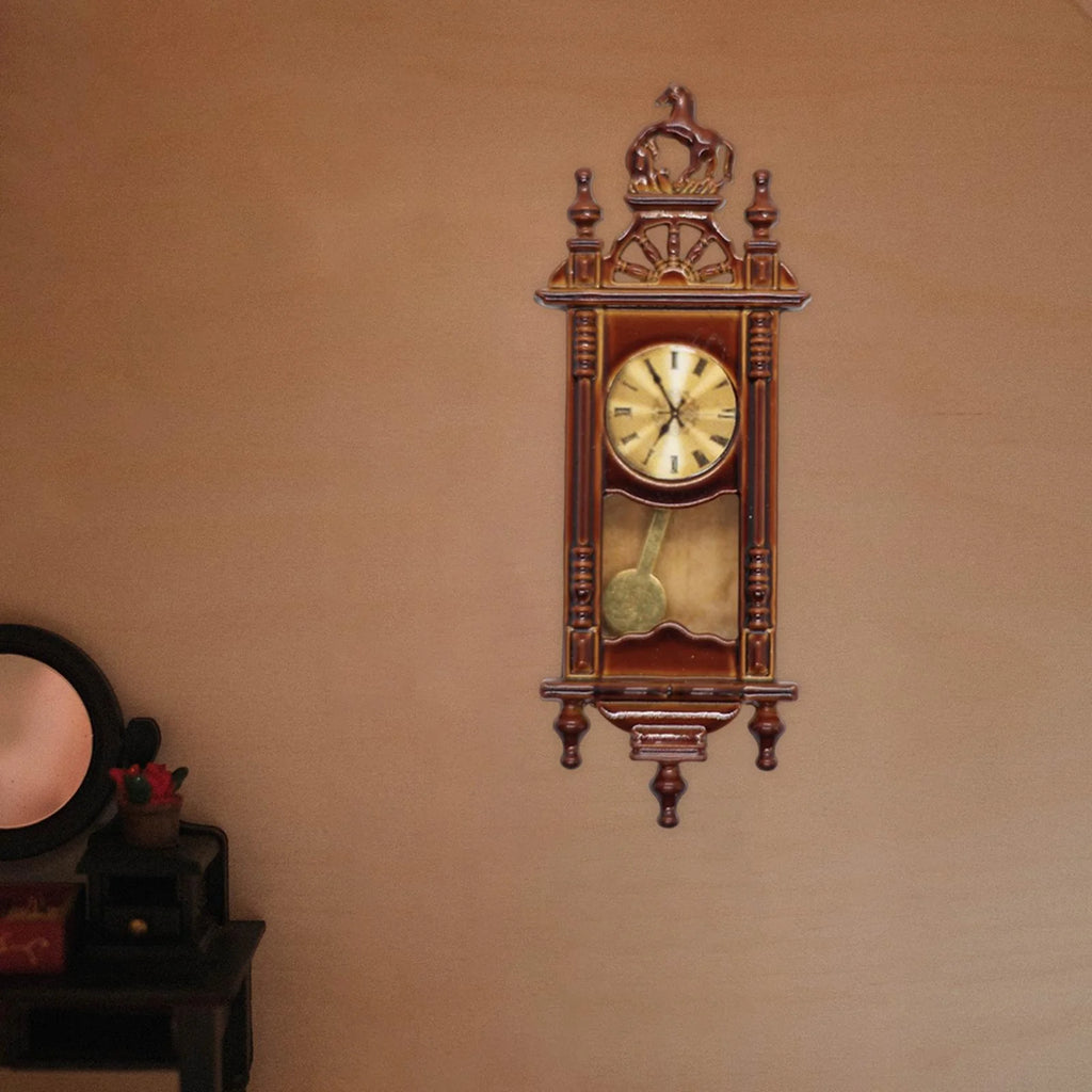 Brown Wooden Dollhouse Wall Clock Playset D68174