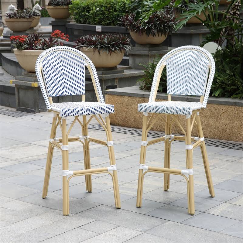 Navy Aluminum Patio Bar Chairs Set of 2 H173
