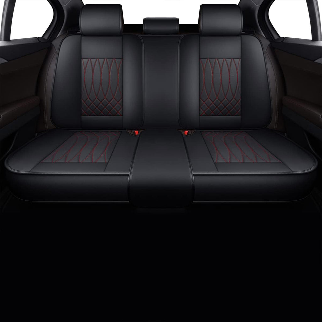 Black+Red Waterproof Leather Automotive Seat Covers G776949