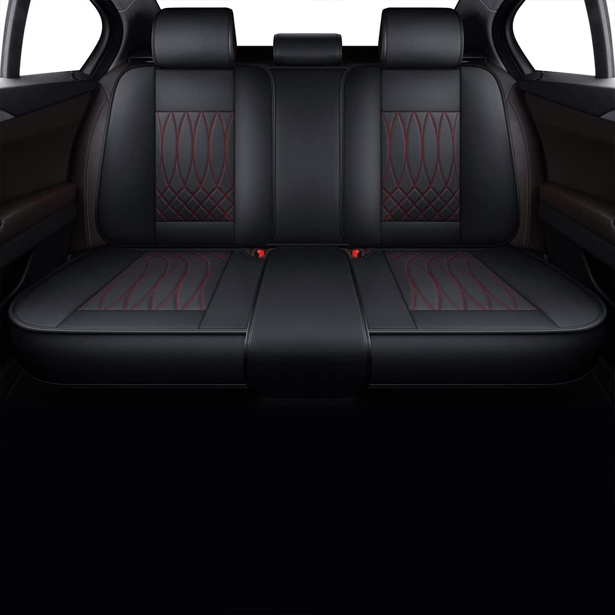 Black+Red Waterproof Leather Automotive Seat Covers G776949