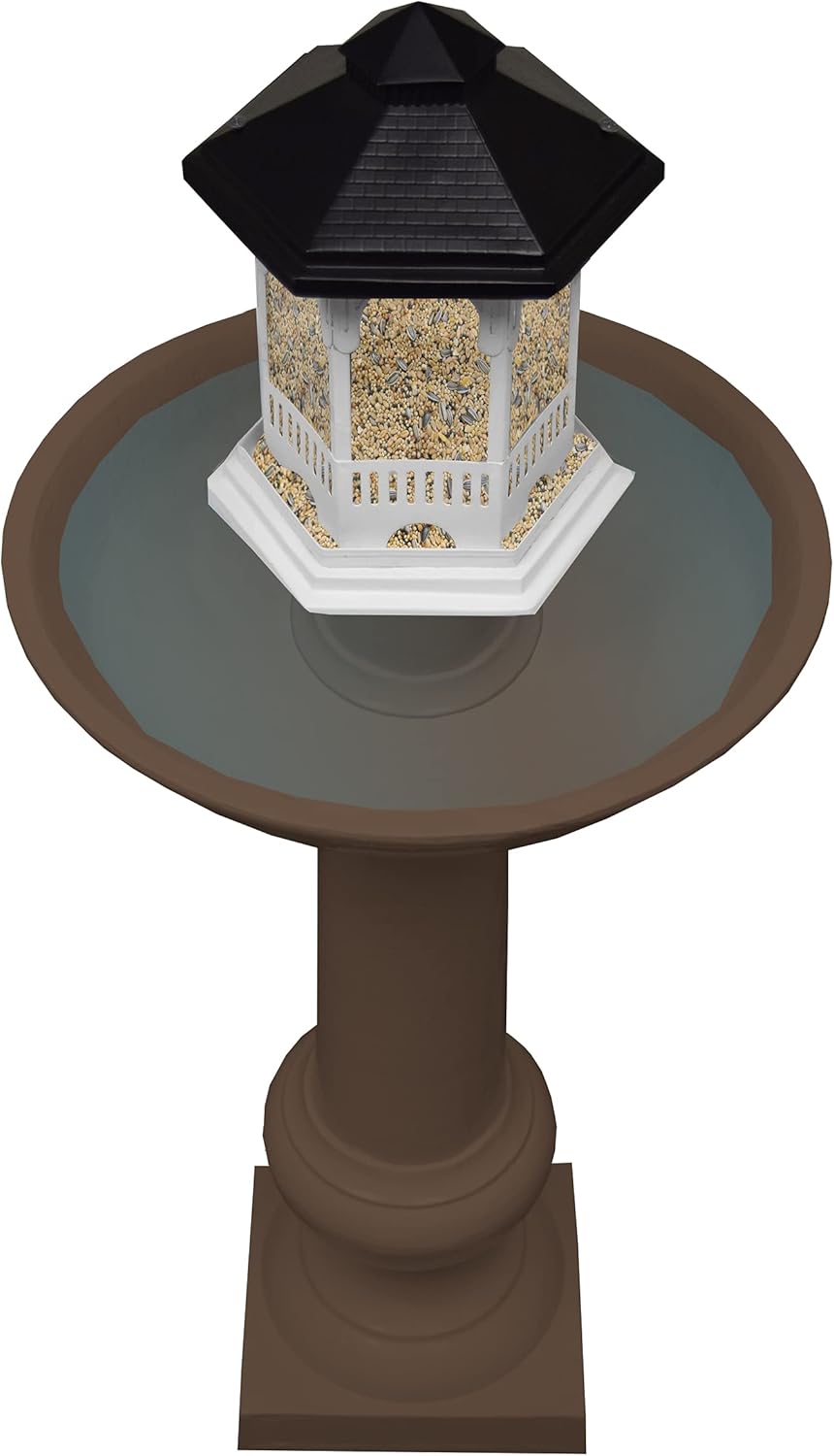 Brown Cast Aluminum Bird Bath and Bird Feeder Combo Z38693