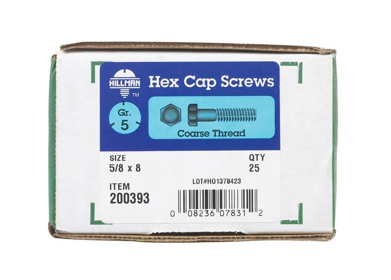 5/8 in. Dia. x 8 in. L Heat Treated Zinc Steel Hex Head Cap Screw 25 Pk Q95873