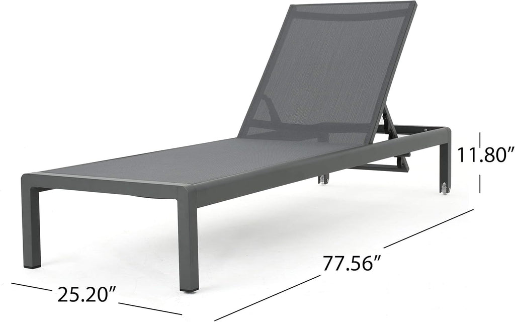 Outdoor Aluminum Chaise Lounge with Mesh Seat, Grey / Dark Grey V46039