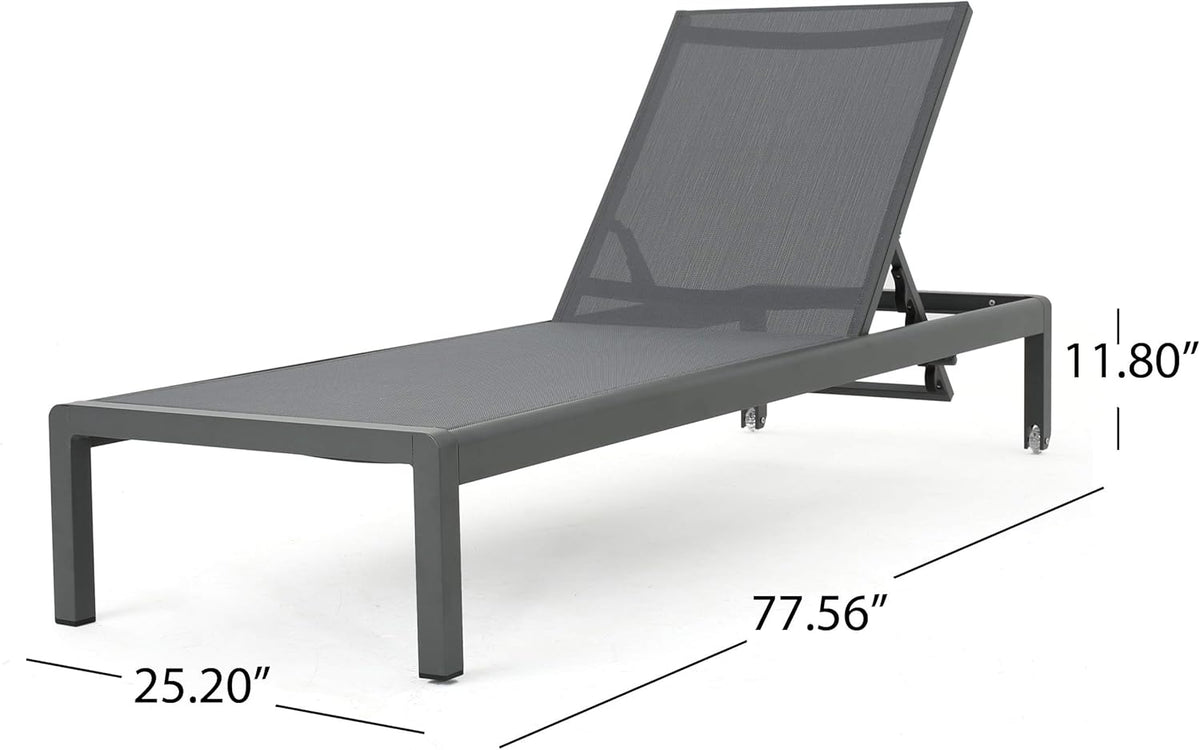 Outdoor Aluminum Chaise Lounge with Mesh Seat, Grey / Dark Grey V46039