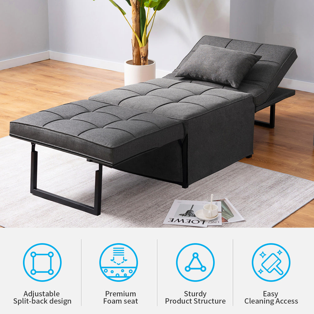 Dark Gray Linen Convertible Sofa Sleeper with Ottoman U215