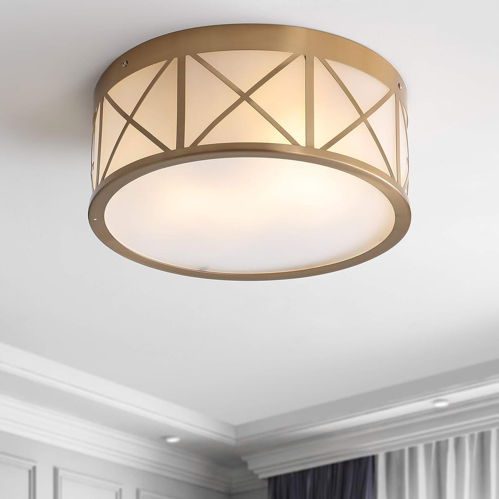 15 Drum Metal/Glass Flush Mount, Brass Gold J513