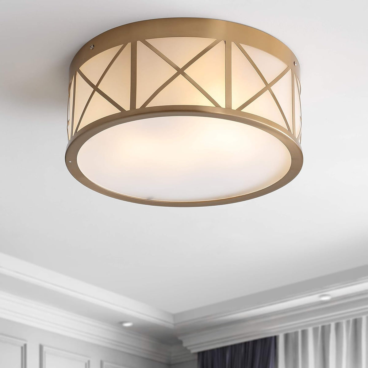 15 Drum Metal/Glass Flush Mount, Brass Gold J513