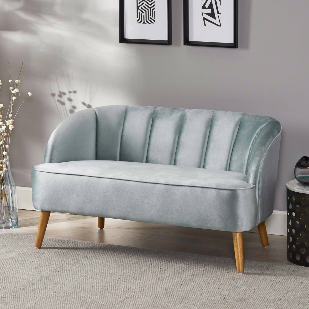 Seafoam Blue Velvet Settee Q980