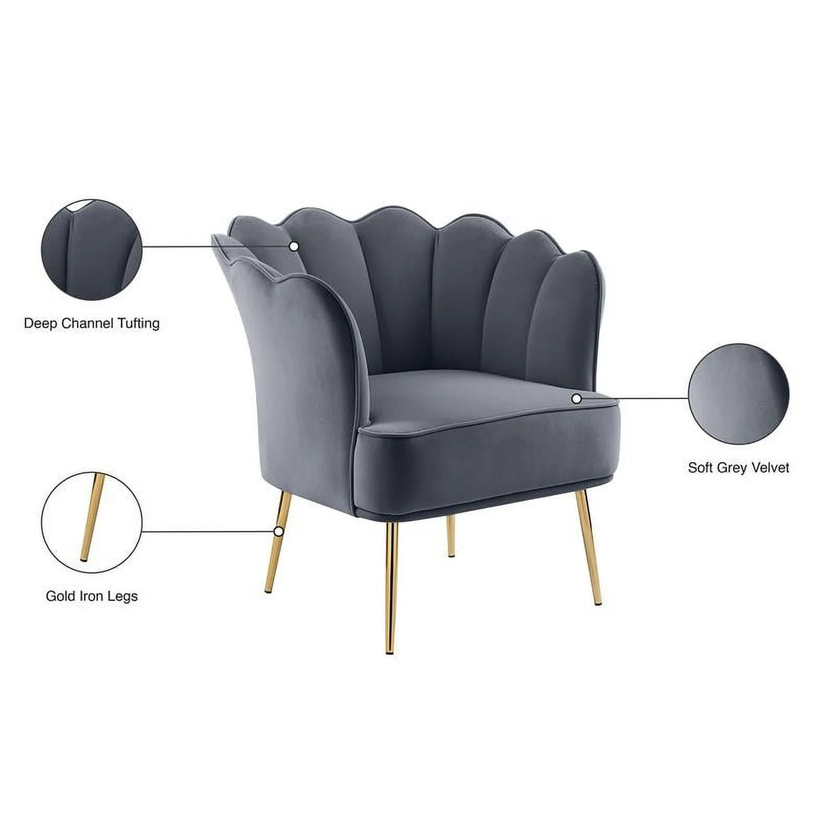 Gray Velvet Accent Chair with Gold Iron Legs X969