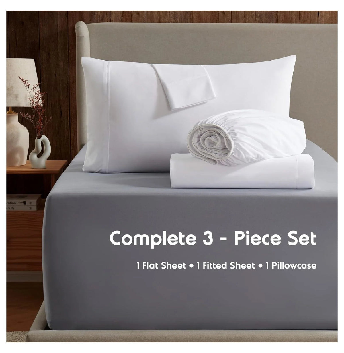 White Twin Sheets Set 3 Piece Deep Pocket D814191