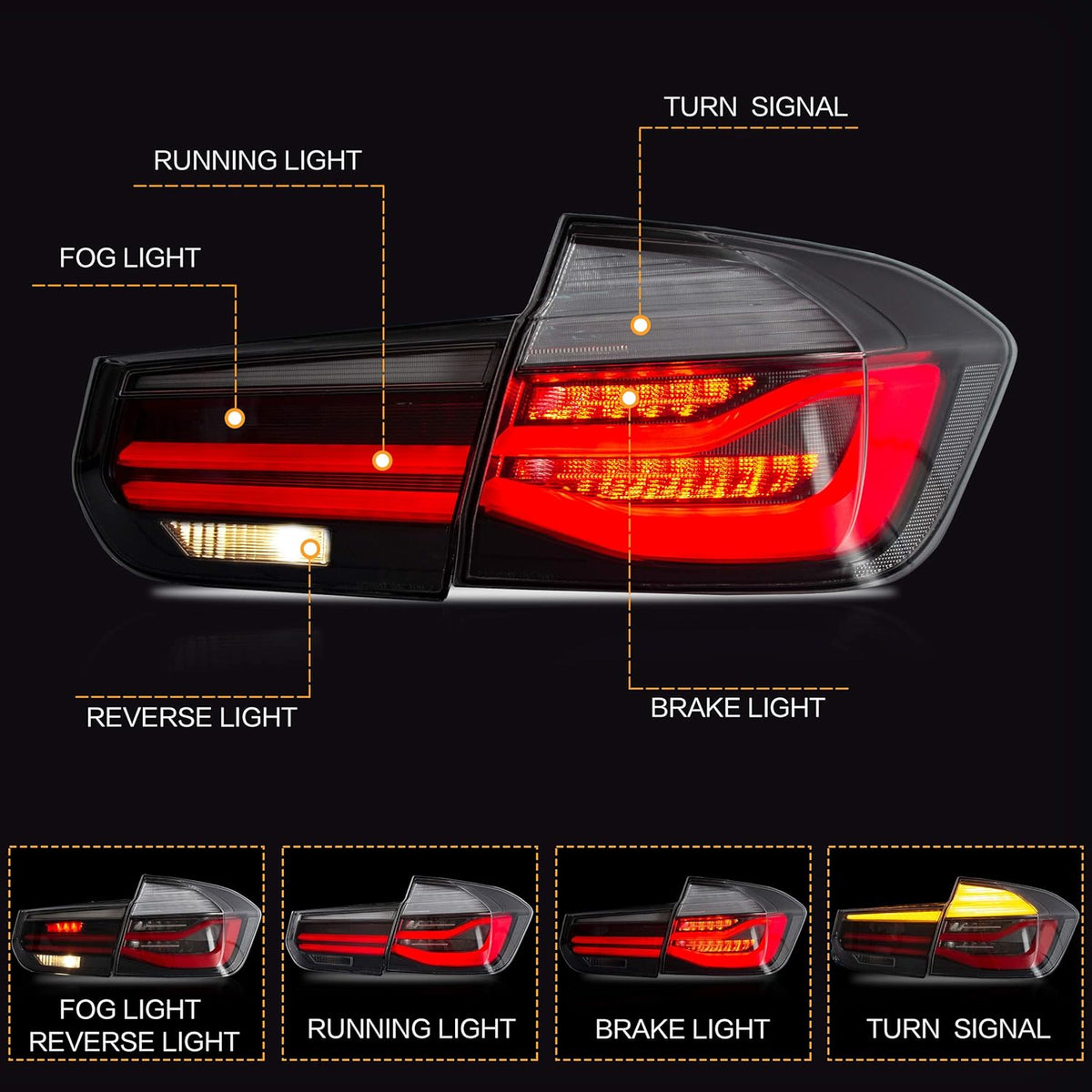 Black Tail Lights Assembly for BMW 3 Series F30 M918410