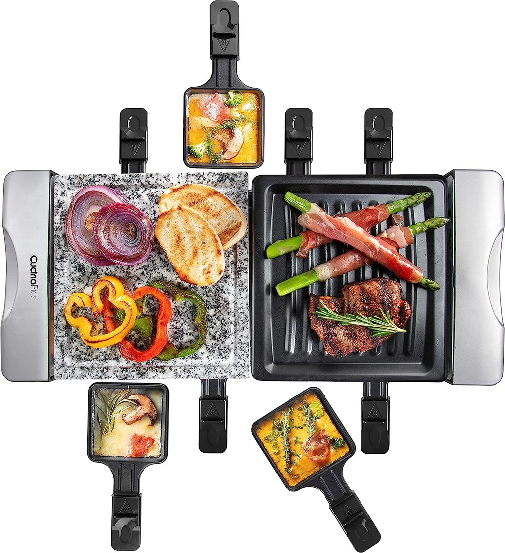Raclette Table Grill with Non-stick Grilling Plate and Cooking Stone, 8 Person Electric Tabletop Cooker U611