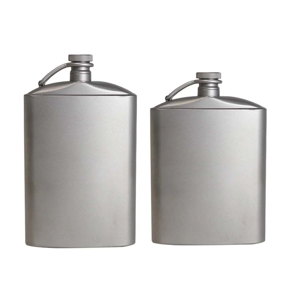 Titanium Flask Hip Flagon with Screw Cap Clip Ultralight Hydration Flat Bottle with Ti Funnel T444598