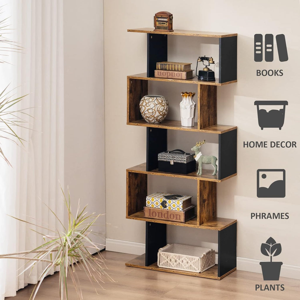 5-Tier Geometric Wooden Bookshelf A61426