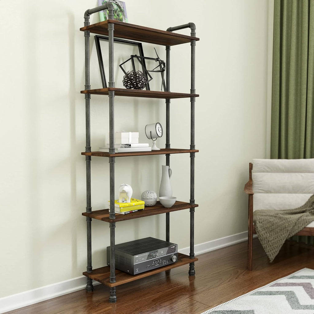5-Tier Solid Pine Open Wood Bookcase, Brown S518