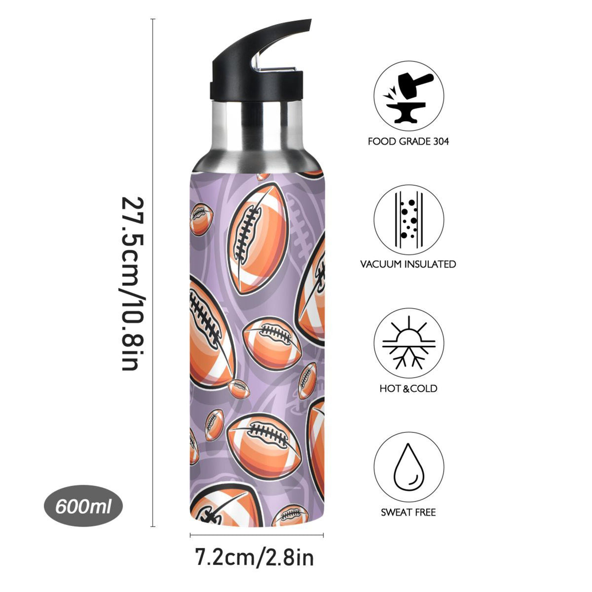 20 oz Insulated Stainless Steel Water Bottle with Straw Lid W392501
