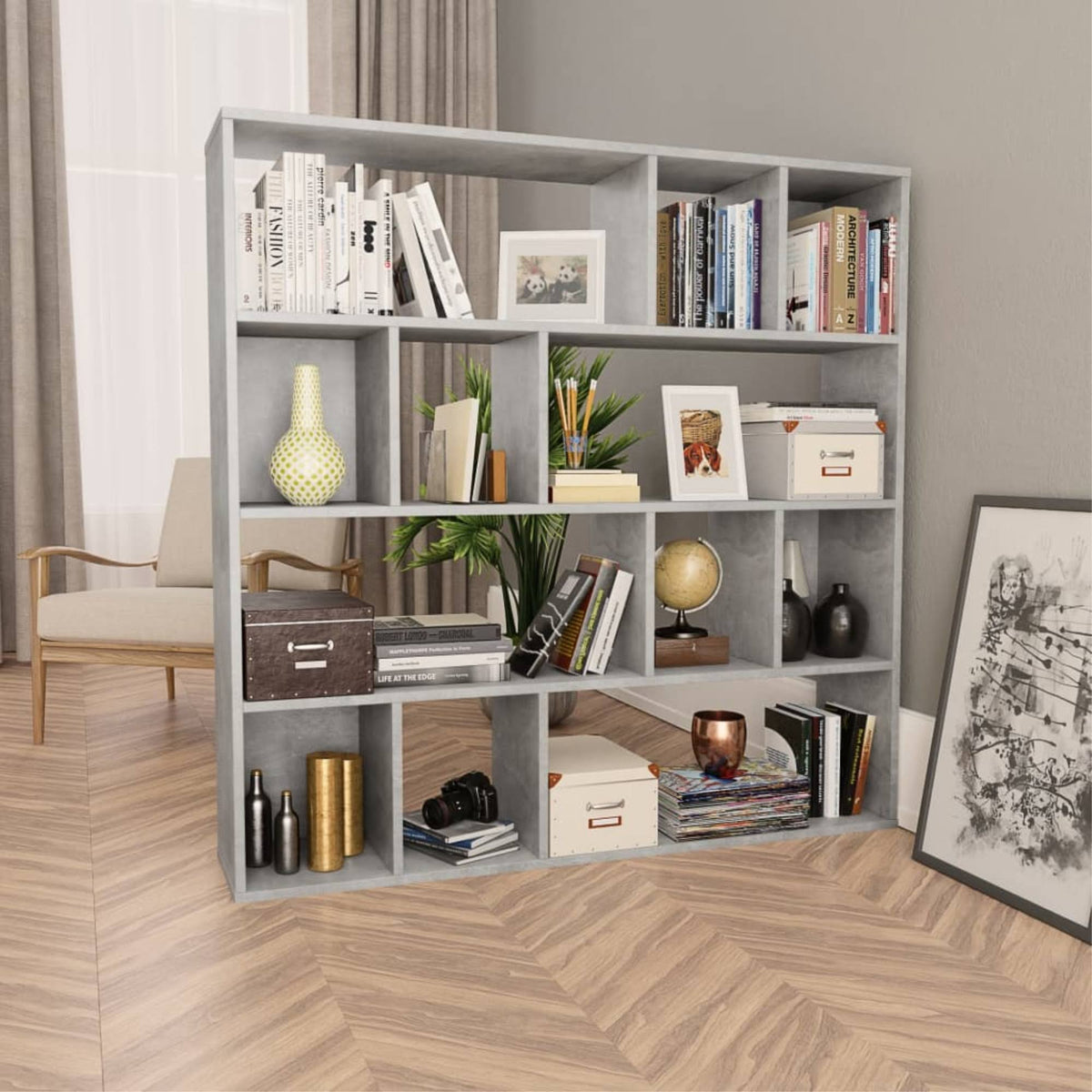 Concrete Gray Room Divider Book Cabinet Chipboard C2532