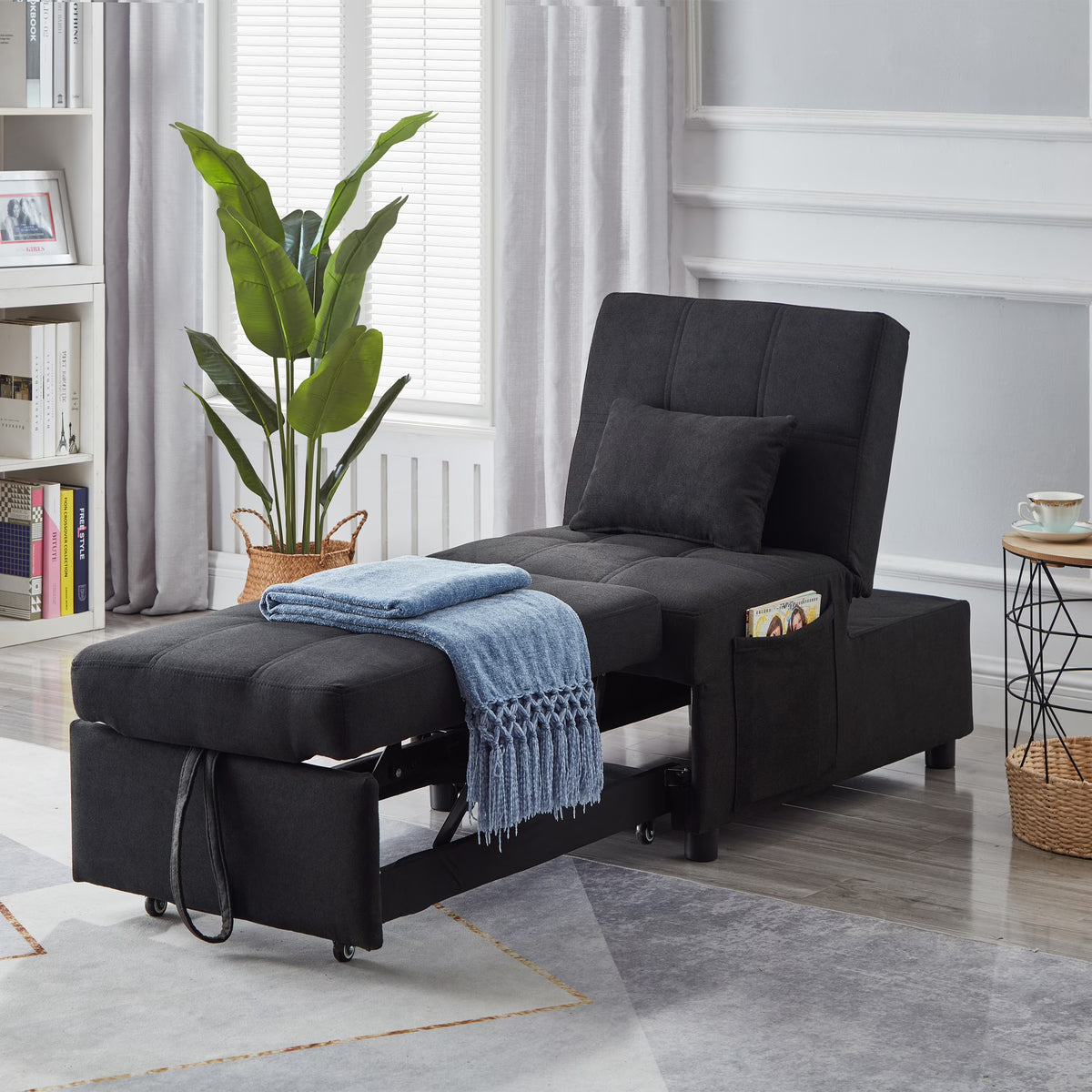 Recliner Chair Bed with Black Linen Fabric M4236