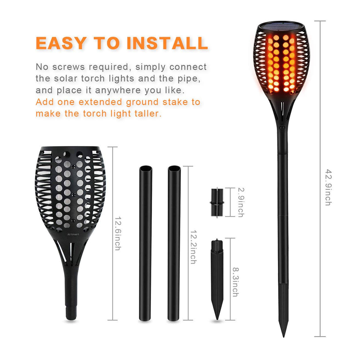 Solar Torch Lights Waterproof Flickering Flame Torches K4855