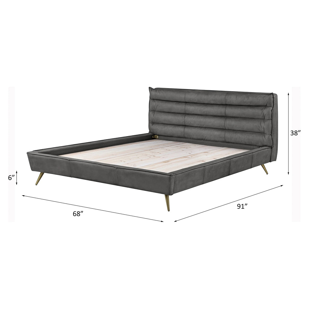 Queen Bed in Gray Top Grain Leather R638