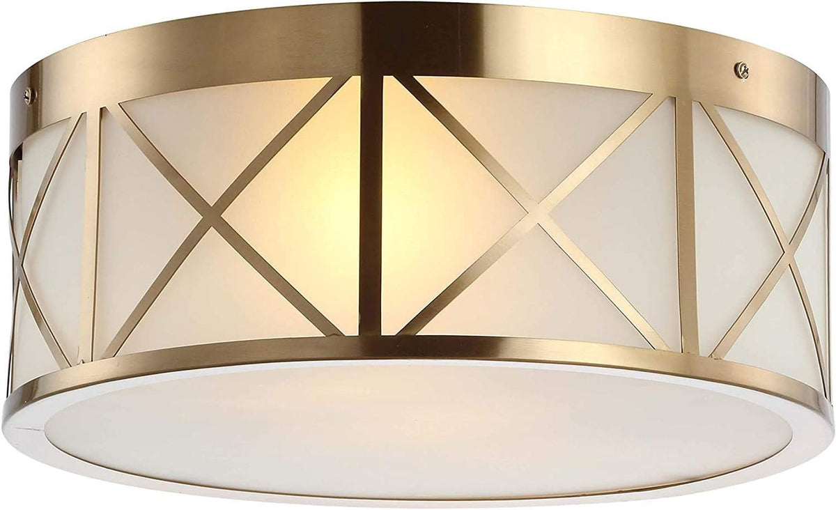 15 Drum Metal/Glass Flush Mount, Brass Gold J513
