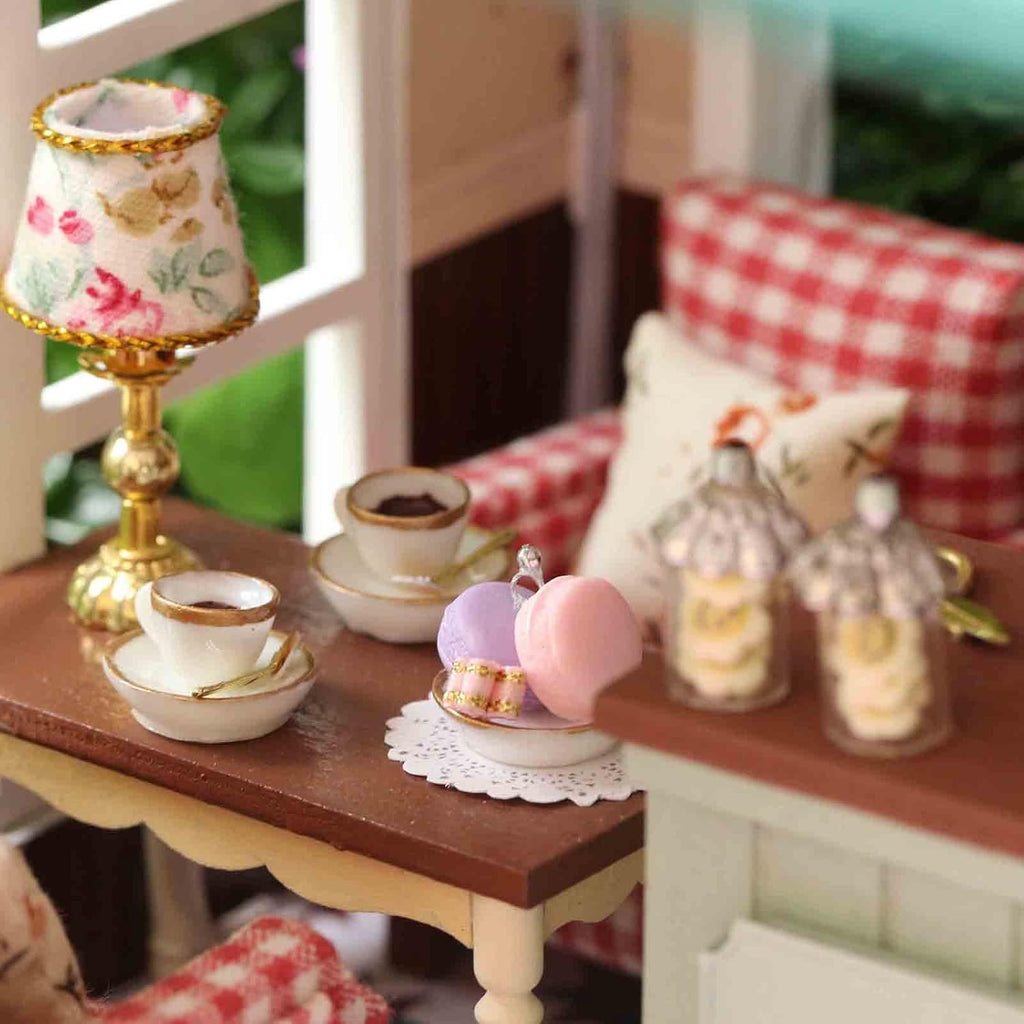 Paris Coffee & Cake Shop Wooden Dollhouse Miniatures DIY Kit with Led Light and Dust Cover Z777194