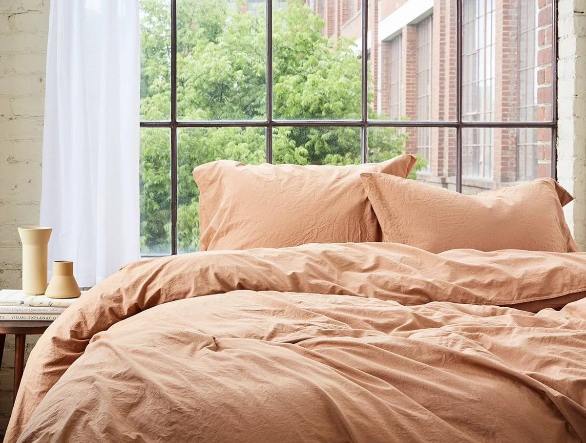 Organic Crinkled Percale Twin Duvet Cover Undyed P61396