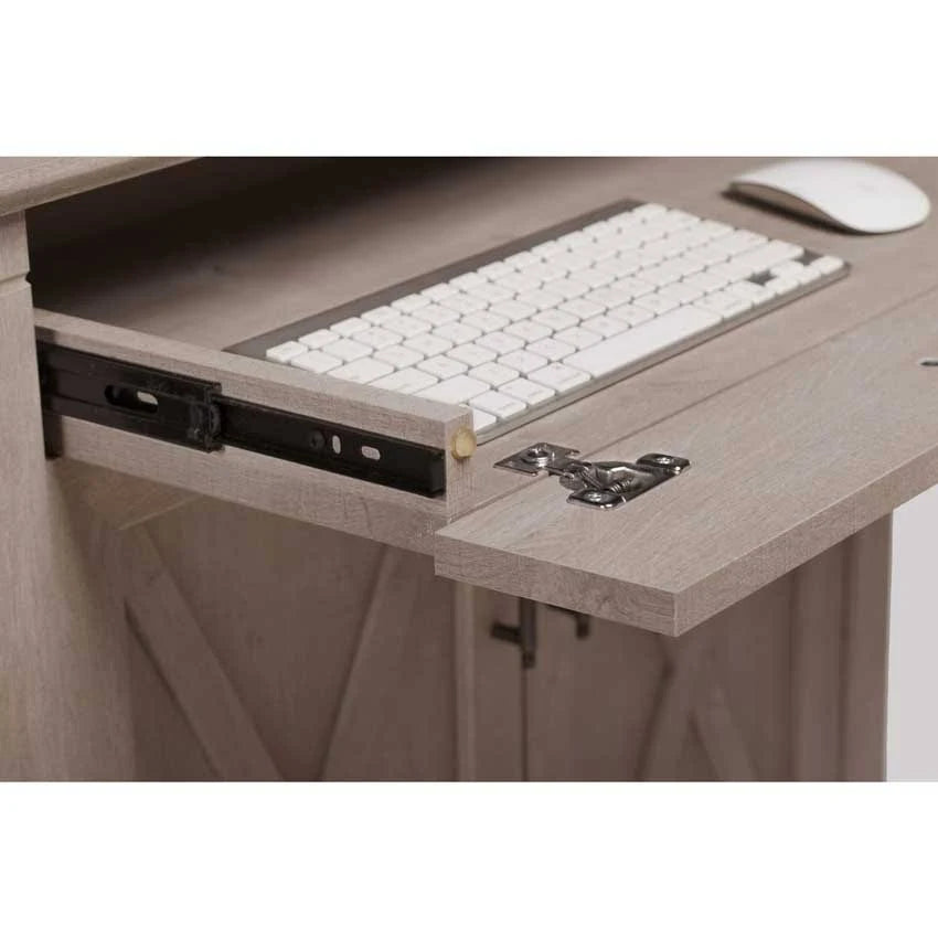 Washed Gray Laptop Storage Desk Credenza with 5 Shelf Bookcase F79174