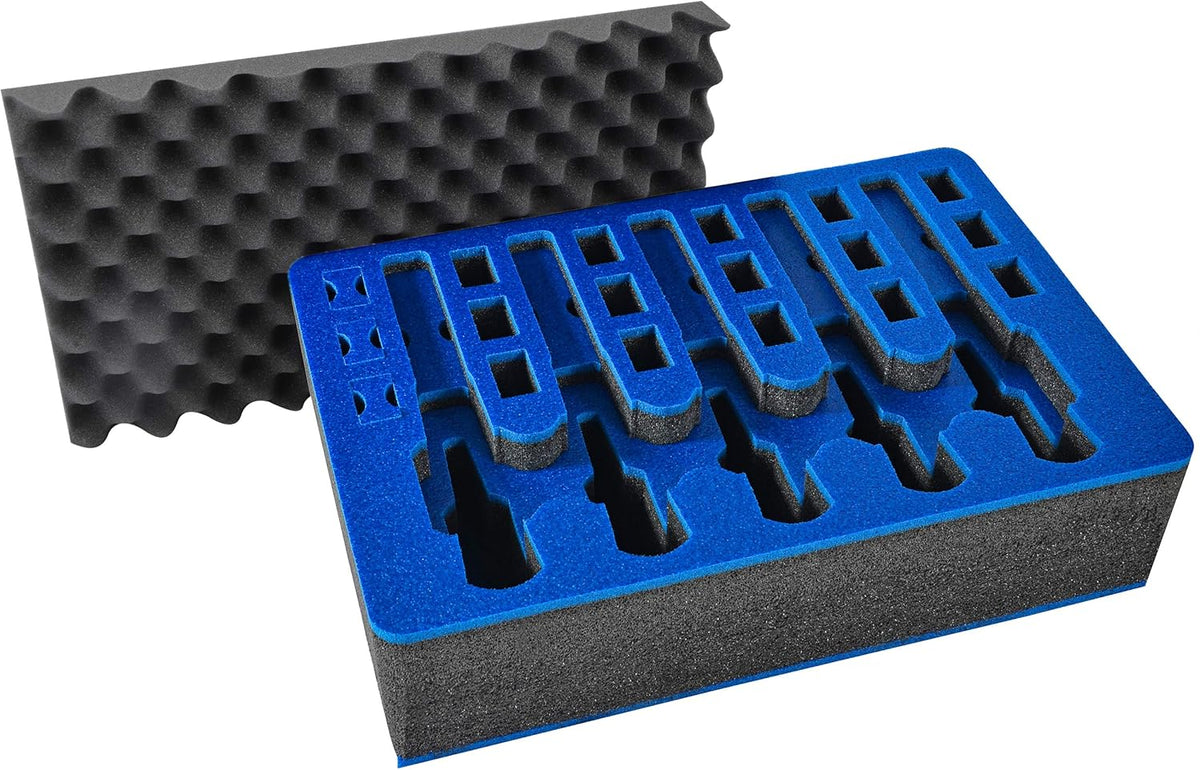 Pistol & Magazine Storage Foam Insert for Pelican P-1500 Case, 2 Piece Set Pre-Cut Polyethylene Foam Base Insert and Lid Liner X843