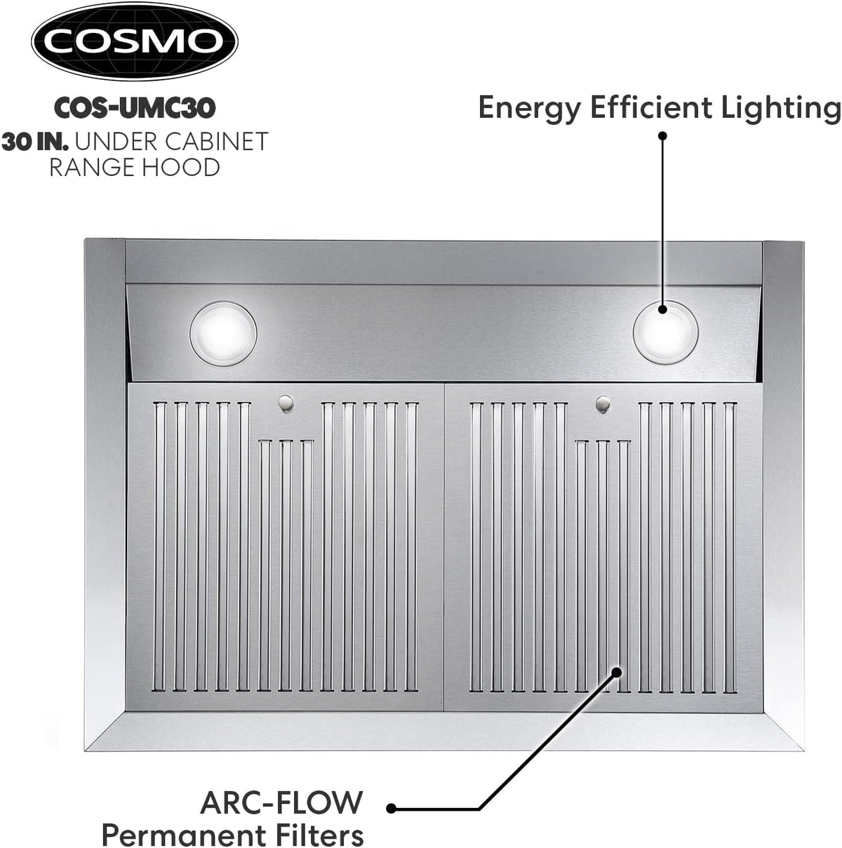 30 inch Under Cabinet Stainless Steel Range Hood with Permanent Filters & LED Lights S21338