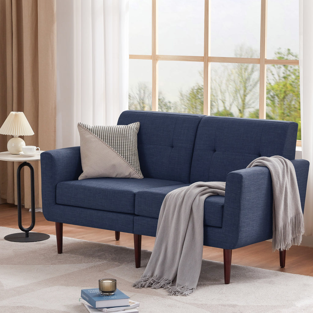 Blue Button Tufted Fabric Loveseat Z4806