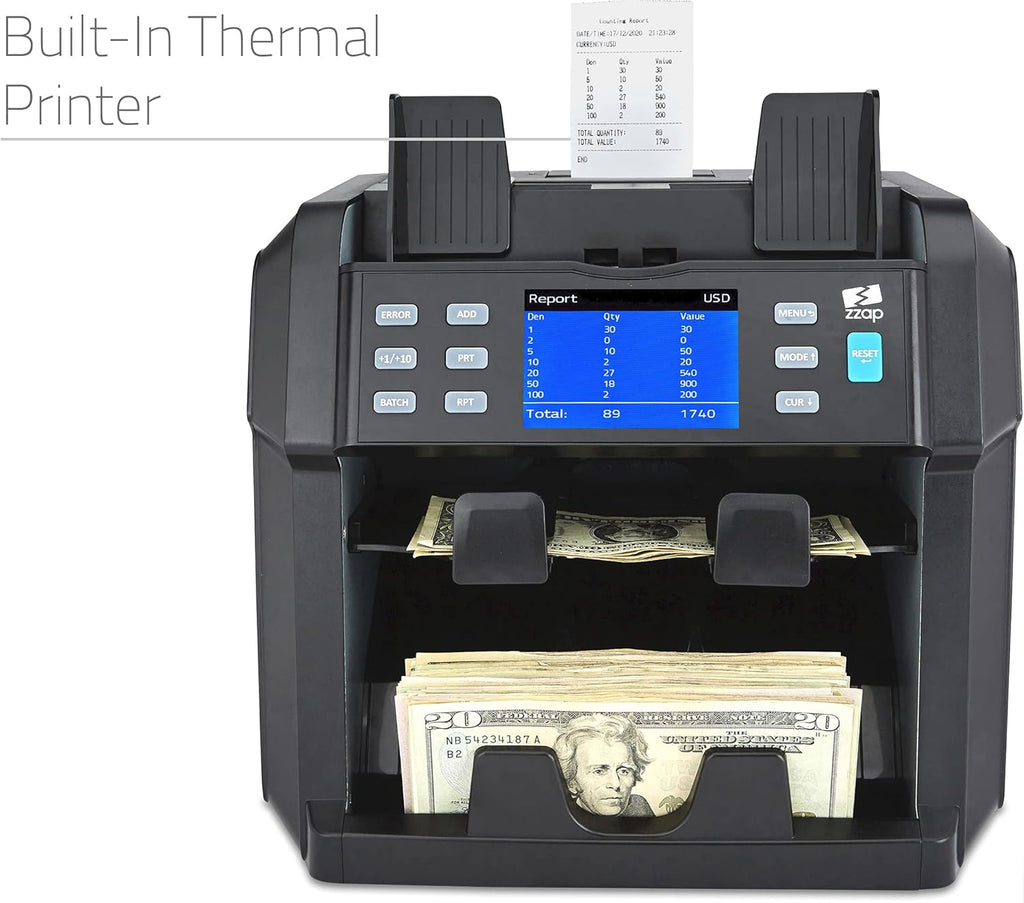 Mixed Denomination Bill Counter 2 Pocket Sorter Counterfeit Detector M1047