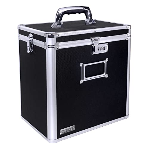 Locking Vinyl Record Storage Box 50 Album Holder Black S9425