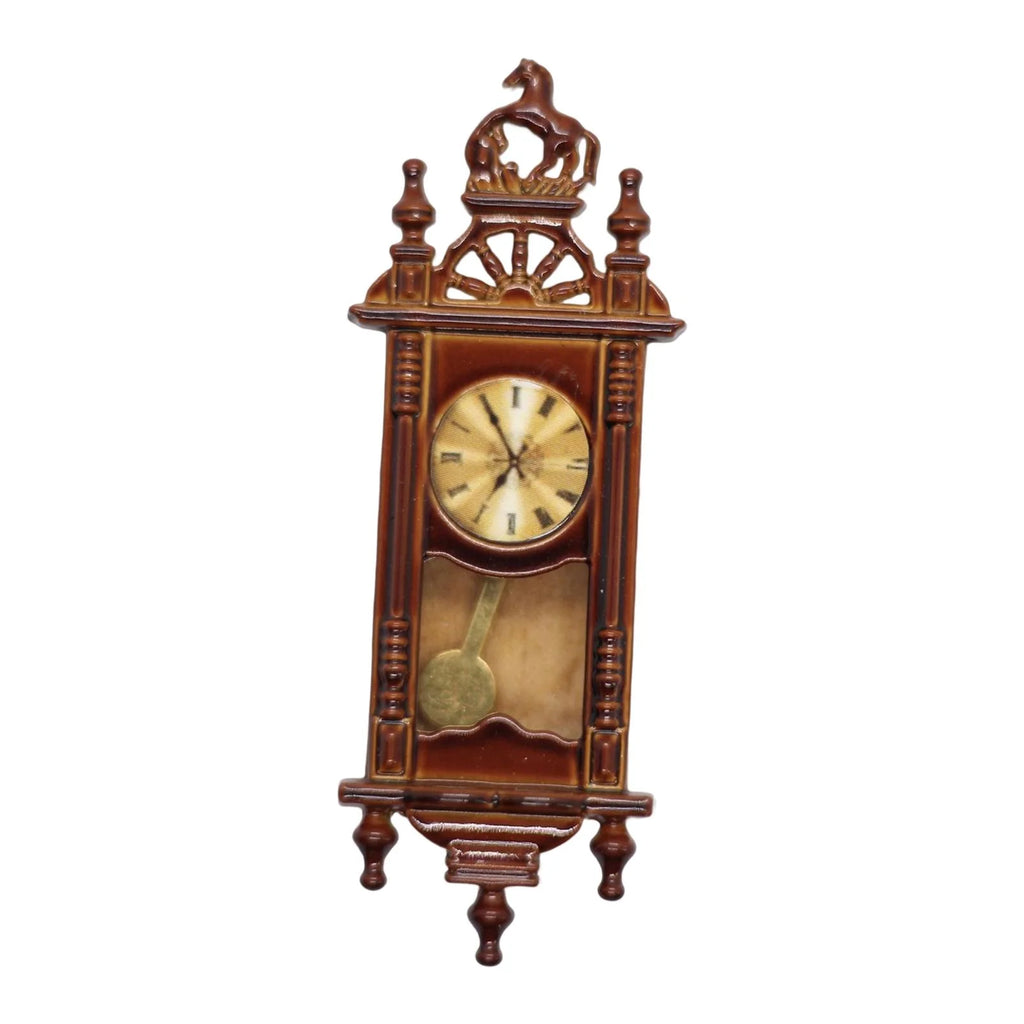 Brown Wooden Dollhouse Wall Clock Playset D68174