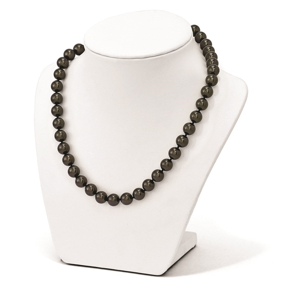 925 Sterling Silver Rhodium-plated 10-11 mm Black Imitation Shell Pearl Hand-knotted Necklace 18" F7313
