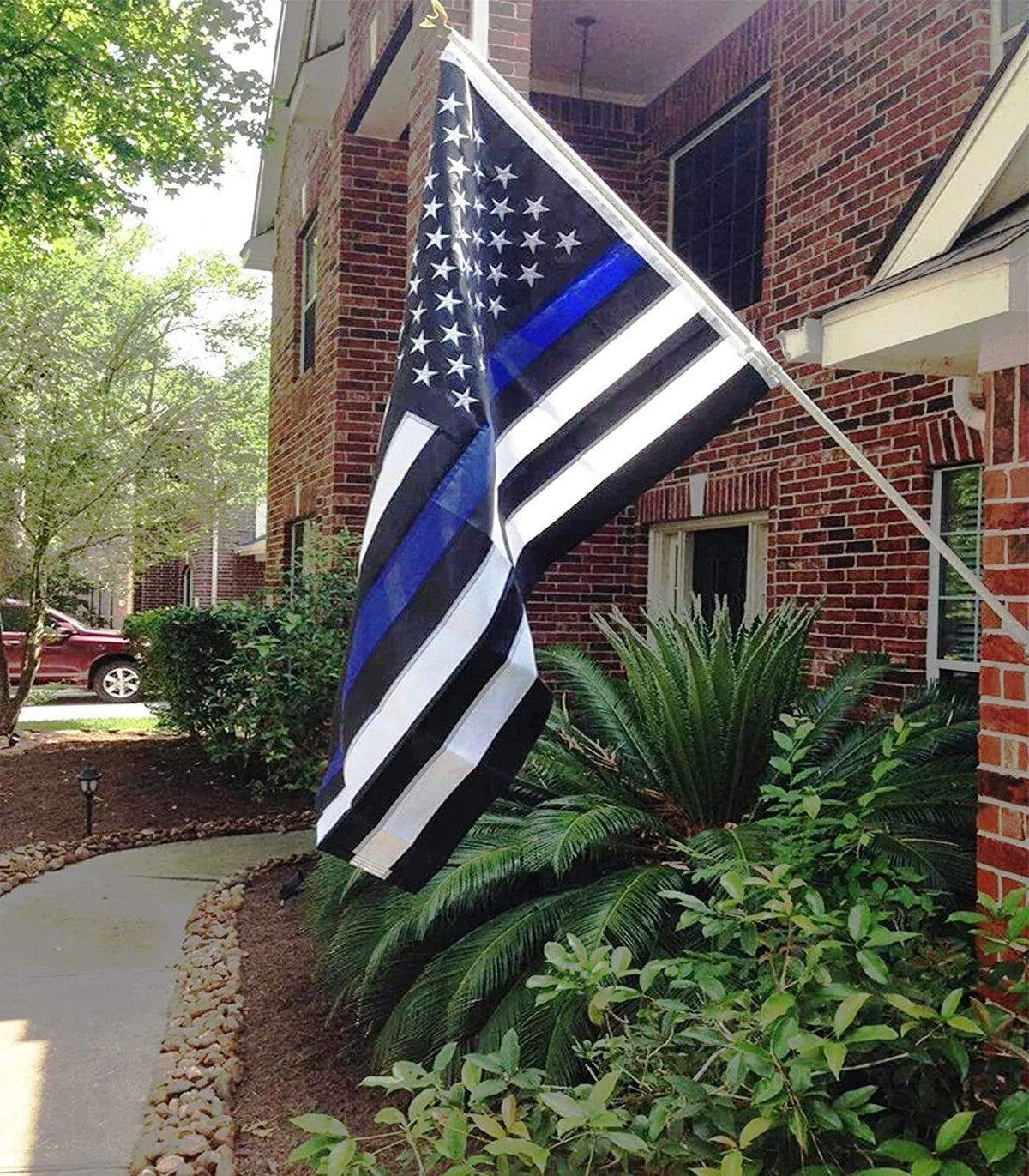 Thin Blue Line Flag 3x5 ft with Embroidered Stars and 2 Brass Grommets E470