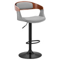 Gray Faux Leather and Walnut Wood Bar Stool with Black Base X675