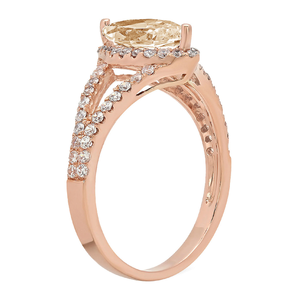 1.2ct Marquise Cut Brown Natural Morganite 14k Rose Gold Halo Ring Size 10 I856315