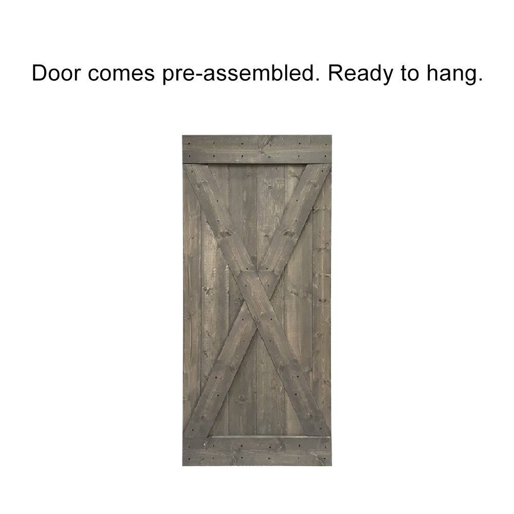 Sage Green Stained Wood Interior Sliding Barn Door with Hardware Kit X43377