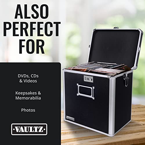 Locking Vinyl Record Storage Box 50 Album Holder Black S9425