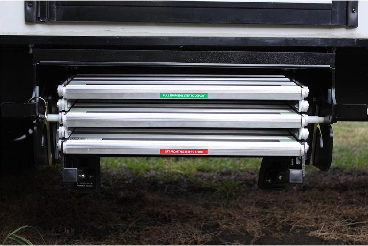 Silver Aluminum Bolt-On Folding Stairs with 3 Steps A4551