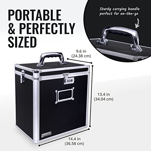Locking Vinyl Record Storage Box 50 Album Holder Black S9425