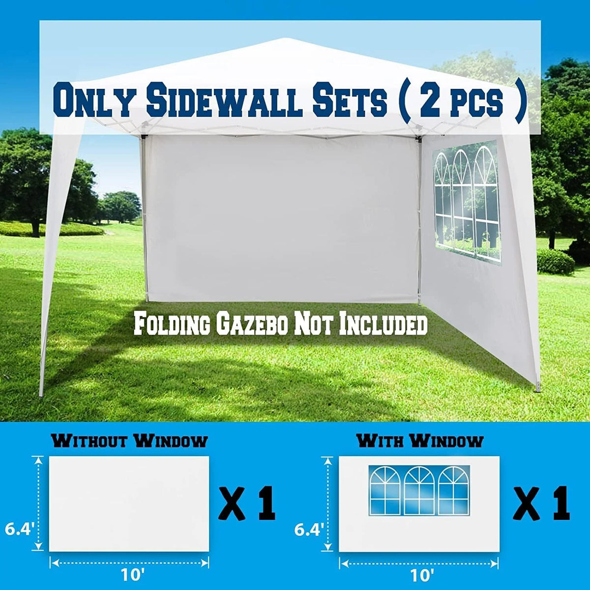 x6.4' Side Panel for Tent, Outdoor Replacement Sidewall for Folding Tent Canopy Gazebo Marquee (1 pc with Window, 1 pc without Window) G543