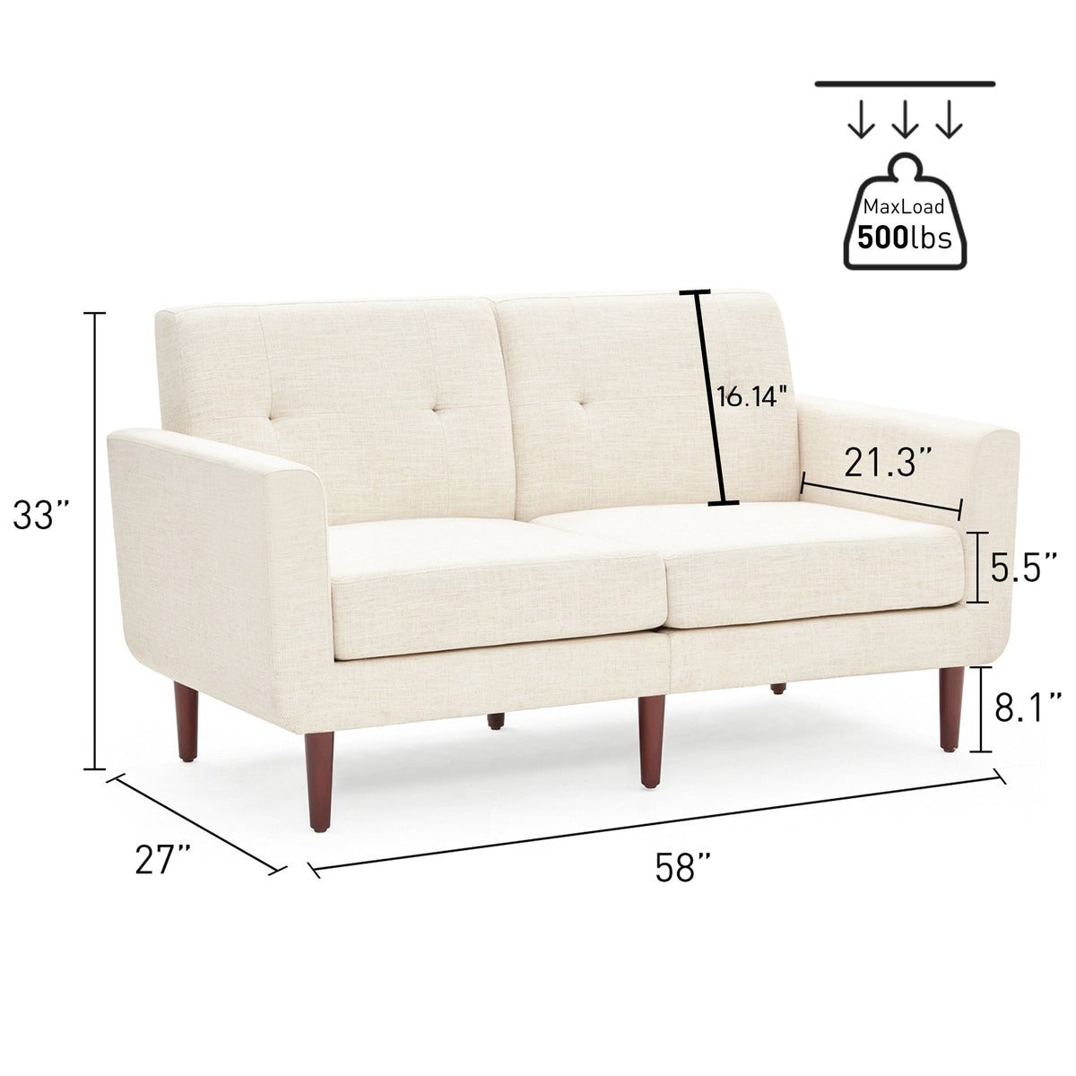 Blue Button Tufted Fabric Loveseat Z4806