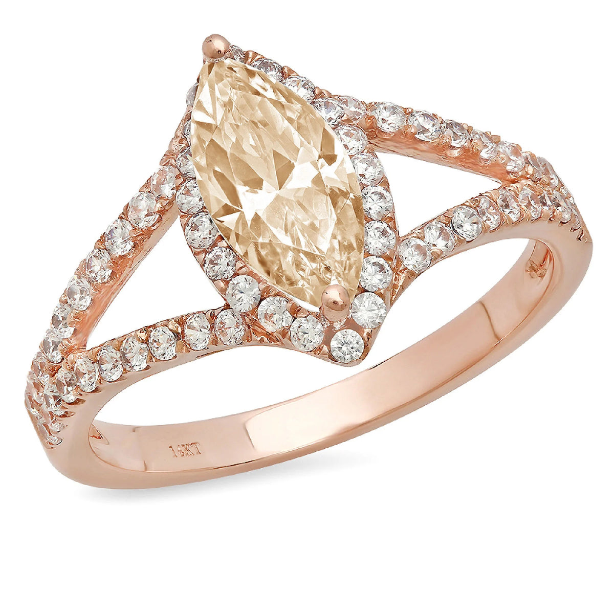 1.2ct Marquise Cut Brown Natural Morganite 14k Rose Gold Halo Ring Size 10 I856315
