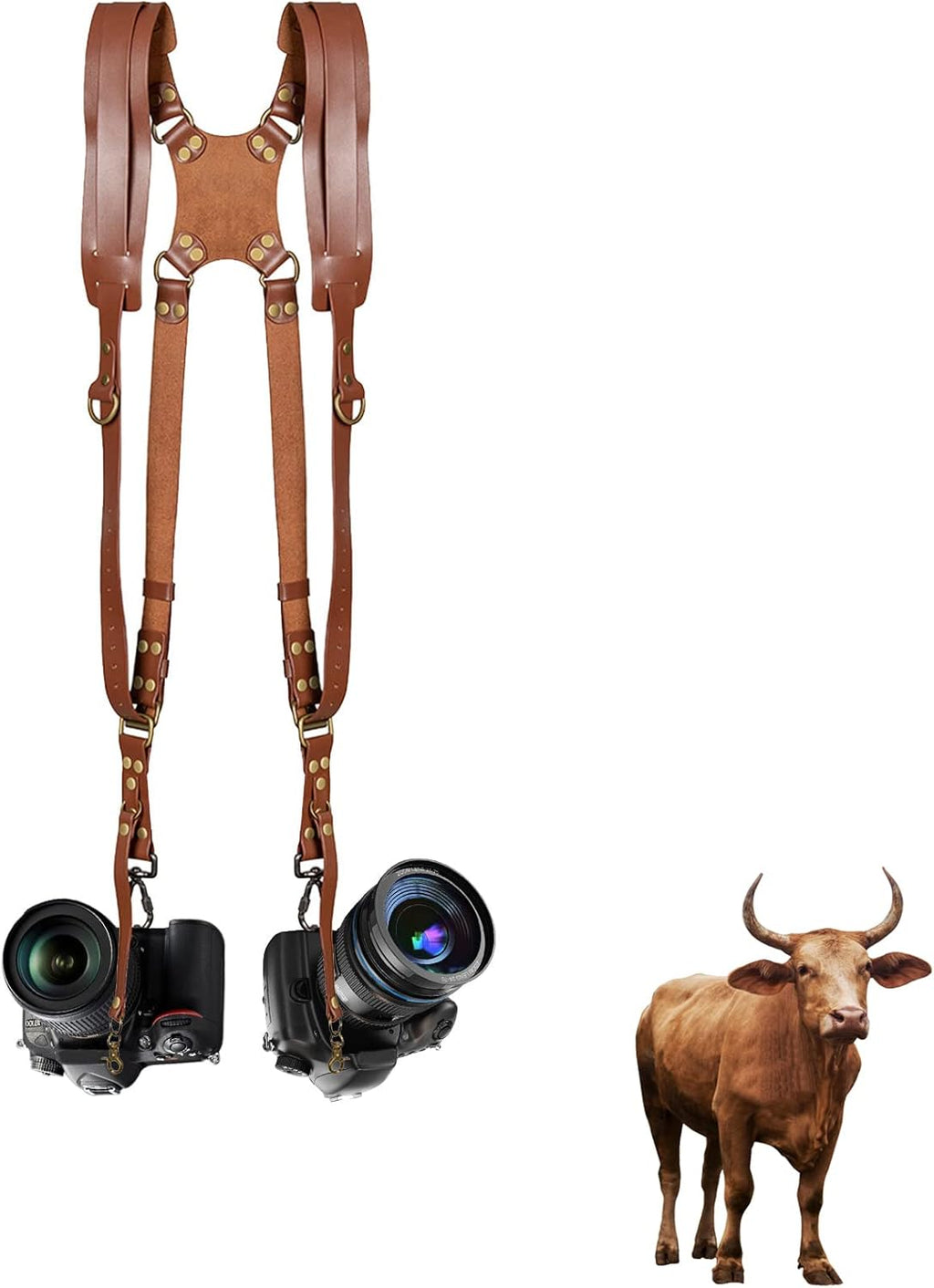 Leather Dual Camera Harness Adjustable Shoulder Straps D44868