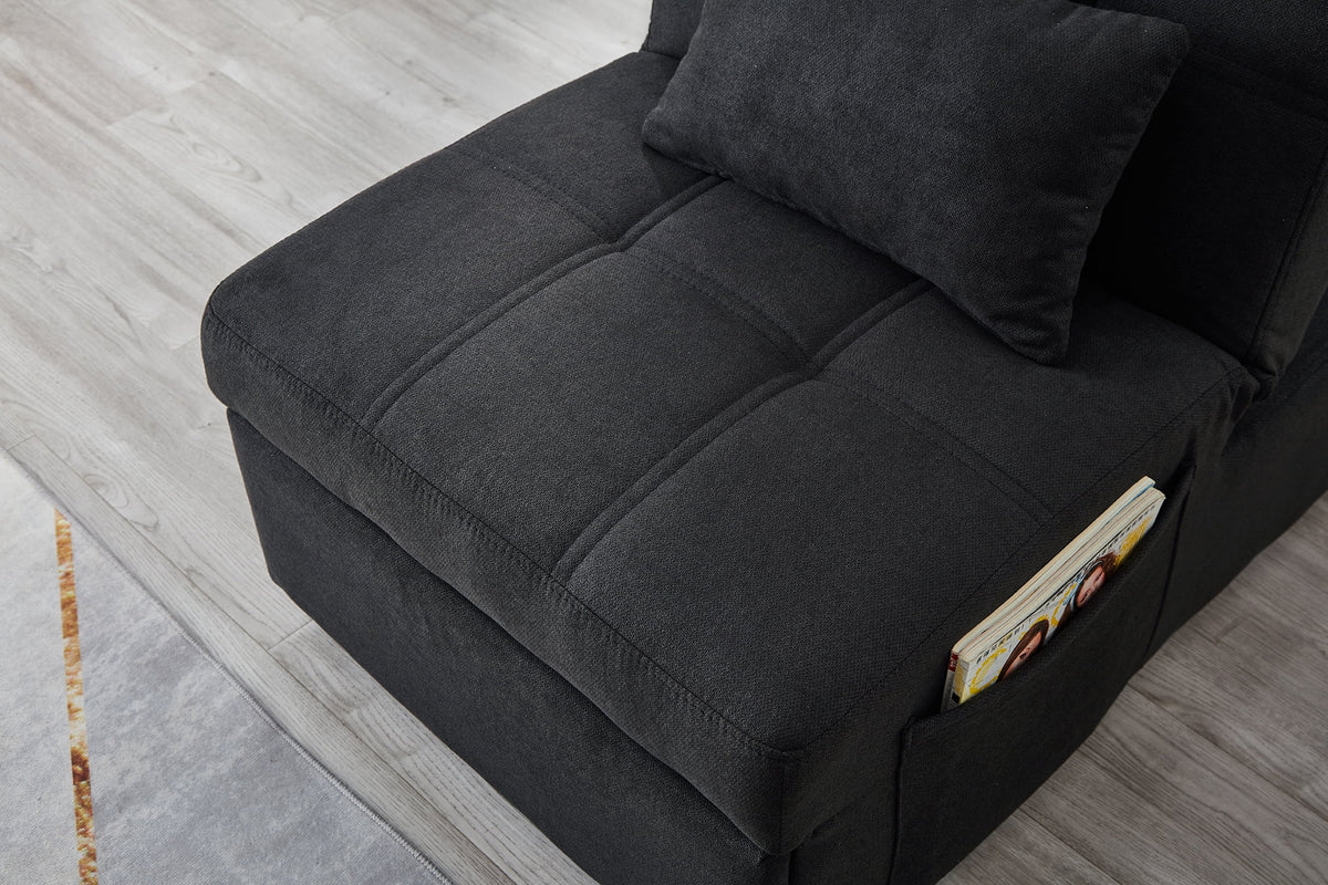 Recliner Chair Bed with Black Linen Fabric M4236
