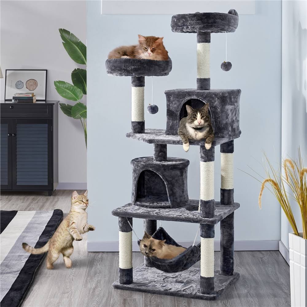 62.2x22 Double Condo Cat Tree and Scratching Post Tower Dark Gray R226974